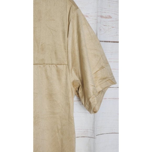 Gold Leaf Small Crew Neck Designer Shirt - Men's Soft Suede Feel Shirt in Bone - Picture 2 of 11